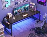 ODK 71 Inch Large Computer Desk Home Office Desk, Long Modern PC Desk Work Table with Headphone Hook & Fabric Bag for Storage, Spliced Board, Black ODK