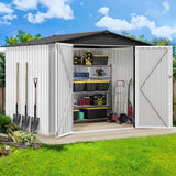 DWVO 8x6ft Metal Outdoor Storage Shed, Waterproof Tool Shed Heavy-Duty Storage Unit with Lockable Door and Vents, Ideal for Bicycles, Tools, Lawnmowers, Backyards, Patios, Lawns - White DWVO