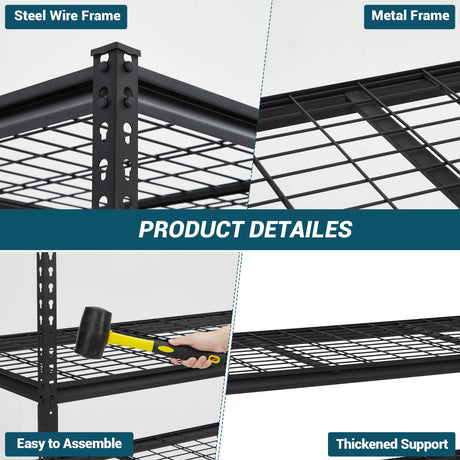 PeacefulHues 48x24x72 Inch Garage Shelving Heavy Duty, Storage Shelves 2500Lbs Capacity, Adjustable Metal Shelving Unit, 5 Tier Industrial Shelves for Basement Workshop PeacefulHues
