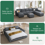 HONBAY Modular Sectional Sofa with Storage Reversible Sectional Modular Sofa Couch with Ottomans U Shaped Sectional Couch for Living Room, Bluish Grey HONBAY