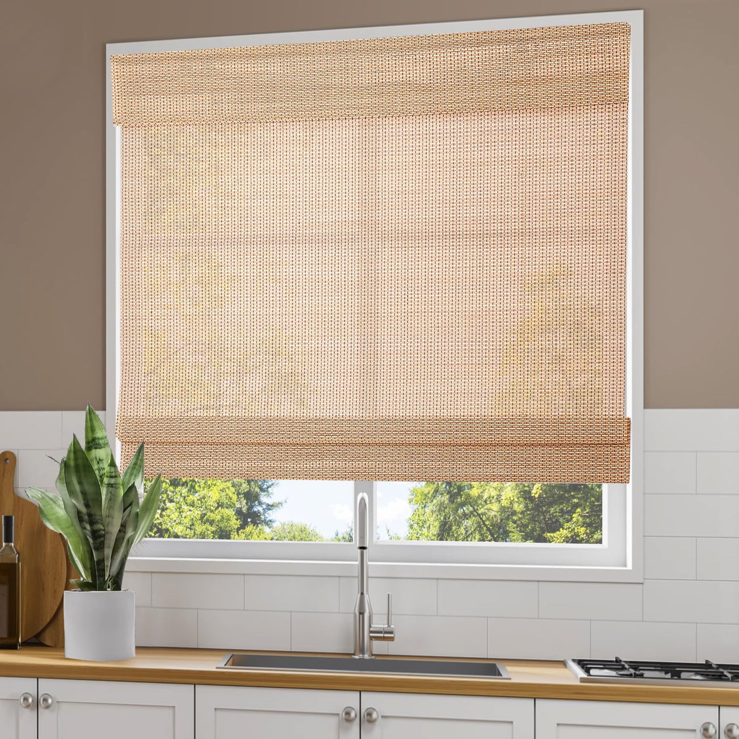 Sirocco Cordless Blackout Bamboo Roman Shades by Comzone Blinds - Easy Installation Natural Woven Wood Window Treatments - WoodArtSupply