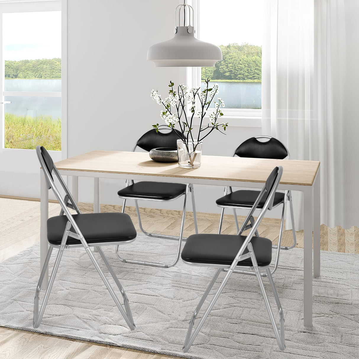 Giantex 6-Pack Folding Chairs Set - Waiting Room Chairs with Padded Seats and Carrying Handle for Desks Home Office Steel Guest Reception Party Poker Stackable Conference Chairs Pack of 6 Giantex