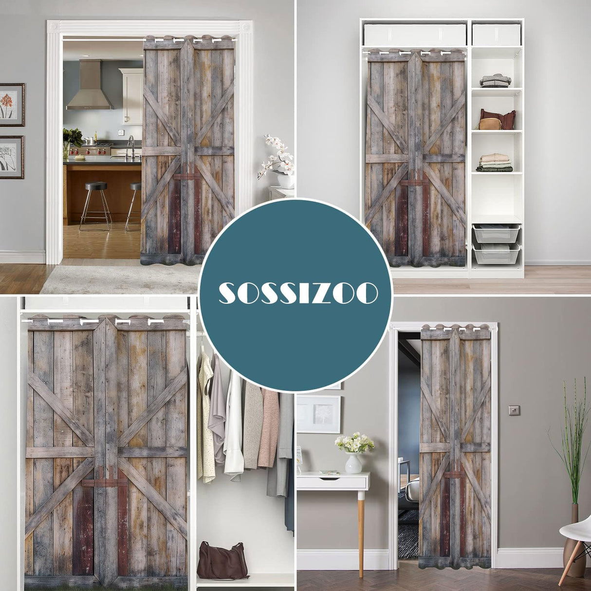 Barn Wood Door Door Curtains for Doorways, Rustic Farmhouse Rural Wooden Art Blackout Curtain for Kids Bedroom Closet, Grommet Thermal Insulated Privacy Door Drapes for Room Divider, 42"W x 80"L SOSSIZOO