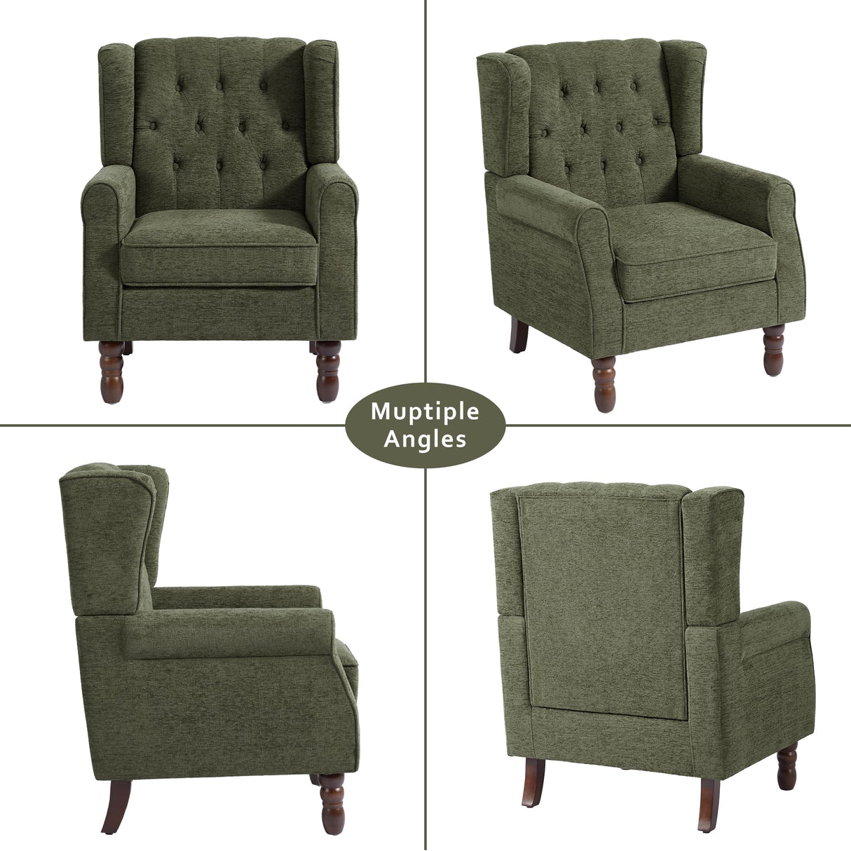 Lumibee High Back Accent Chair Set of 2,Upholstered Wingback Armchair with Solid Wood Legs for Small Spaces,Comfy Single Sofa Chair for Living Room,Bedroom,Office-Green Lumibee
