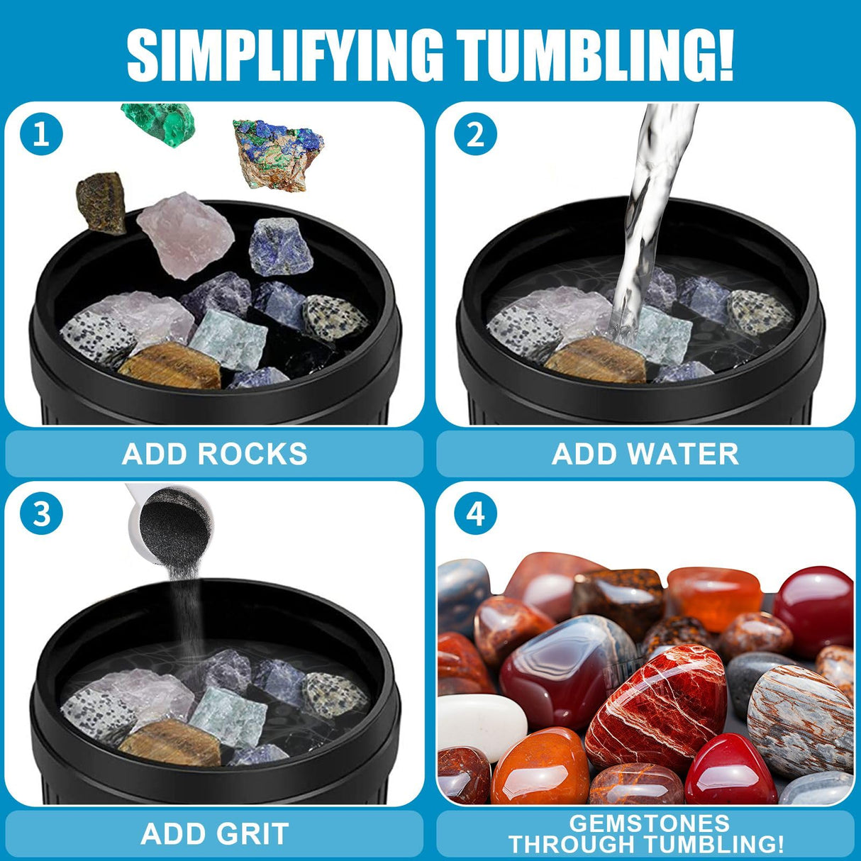 3LB Rock Tumbler Grit and Polish Refill Set, 4-Step Professional Polish Rock Tumbler Grit to Unlock Stunning Polished Stones. Ideal for National Geographic, KomeStone, and Other Polishers and Tumblers LARICEO