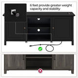 Yaheetech Black TV Stand with Power Outlet for TVs up to 65 in, Modern Media Entertainment Center with Doors & Storage Shelf, Wooden TV Console with 6 Robust Legs for Living Room Yaheetech