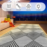 6x9ft Waterproof Outdoor Rug with LED Lights, Foldable Reversible Plastic Straw Mat for Patio RV Camping Picnic Balcony Beach Deck Indoor Outdoor Carpet, Black&White DiiKoo