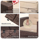 JOIVI 8 Pieces Patio Furniture Set with Fire Pit Table, Outdoor Sectional Conversation Set, Wicker Rattan Sofa Set with Storage Box for Garden, Poolside, Backyard, 3 Red Pillows Included, Brown JOIVI