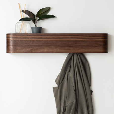 Kazai Wall-Mounted Coat Rack 'Toke' | Modern Design Coat Hanger with Hidden Wall Hooks | Solid Walnut Wood Veneer Panel Kazai.
