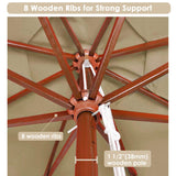 Yescom 9ft Tan Wooden Outdoor Patio Table Umbrella with Pulley Market Garden Yard Beach Deck Cafe Decor Sunshade Yescom