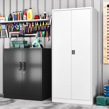 LISSIMO Metal Storage Cabinet with Lock,Lockable Garage Cabinet with 2 Doors and 5 Adjustable Shelves,Tall Steel Cabinets for Garage,Workshop,Gym,School - WoodArtSupply