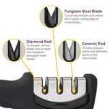 4-in-1 Kitchen Knife Accessories: 3-Stage Knife Sharpener Helps Repair, Restore, Polish Blades and Cut-Resistant Glove (Black) KITCHELLENCE