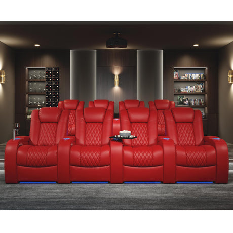 Seatcraft Diamante - Home Theater Seating - Living Room - Power Recline - Italian Leather - Powered Headrests - Cupholders - USB Charging - Ambient Lighting - Arm Storage, Red, Row of 2 Seatcraft