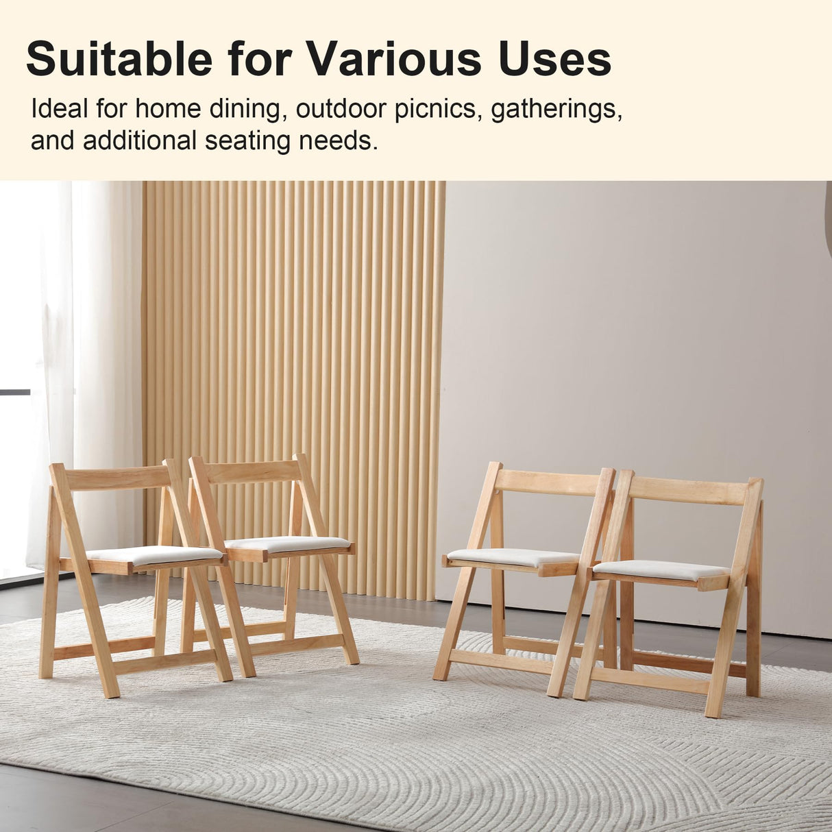 zenHarmet Folding Dining Chairs with Cushion, Padded Folding Chairs Lightweight, Modern Folding Patio Chairs, Wooden Dining Chairs, Foldable Chairs Set of 2 for Camping, Picnic, Office, Party (Wood) zenHarmet