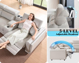 AMERLIFE Power Recliner Sofa, 129 Inch Oversized Reclining Sofa with Console & Speaker, 5 Seats L Shaped Sectional Couch for Living Room, Light Grey Leather AMERLIFE