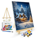 JOOZ Christmas Paint by Numbers Kit for Adults with Frame, Winter House Paint by Number with Easel, DIY Christmas Framed Paint by Number Kits for Gift Home Wall Decor 8x12 Inch JOOZ