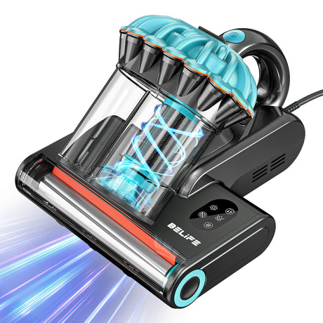 Belife M8 Mattress Vacuum Cleaner, Anti-allergen Bed Vacuum Cleaner with UV & Hot Air & High Heating, 550W 18Kpa Powerful Suction Double-Cup Handheld Vacuum for Bed, Couch, Sofa, Corded (Blue) Belife