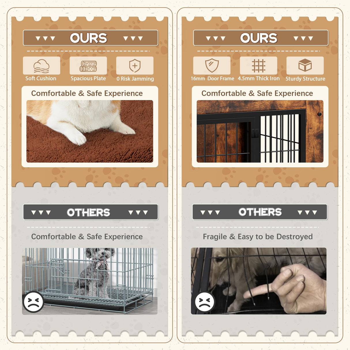 Dog Crate Furniture with Cushion, Indoor Dog Kennel with Double Doors, Side End Table Dog Cage, Pet House for Small/Medium/Large Dog, Easy Assemble (Rustic Brown, L(38.8’’x 25.7’’x27’’)) GUNJI