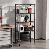 SINGAYE 5 Shelf Adjustable Heavy Duty Storage Shelving Unit with Wheels Steel Organizer Wire Rack Shelves Bathroom Organizers and Shelf Wire Closet Metal Pantry Kitchen Garage 14" DX30 WX70 H Black SINGAYE