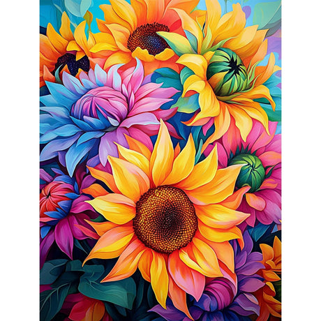 MISCER Flowers Diamond Art Kits for Adults, Colorful Sunflowers Diamond Painting Kits for Beginners, 5D Full Drill Round Paint with Diamonds Pictures, Gem Art Painting DIY Crafts Kit Decor 12x16inch MISCER