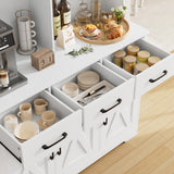 HOSTACK Buffet Cabinet with Hutch, Modern Farmhouse Kitchen Buffet Sideboard Storage Cabinet with 3 Drawers, Barn Door Coffee Bar Station, Liquor Cabinet for Dining Room, Living Room, White HOSTACK