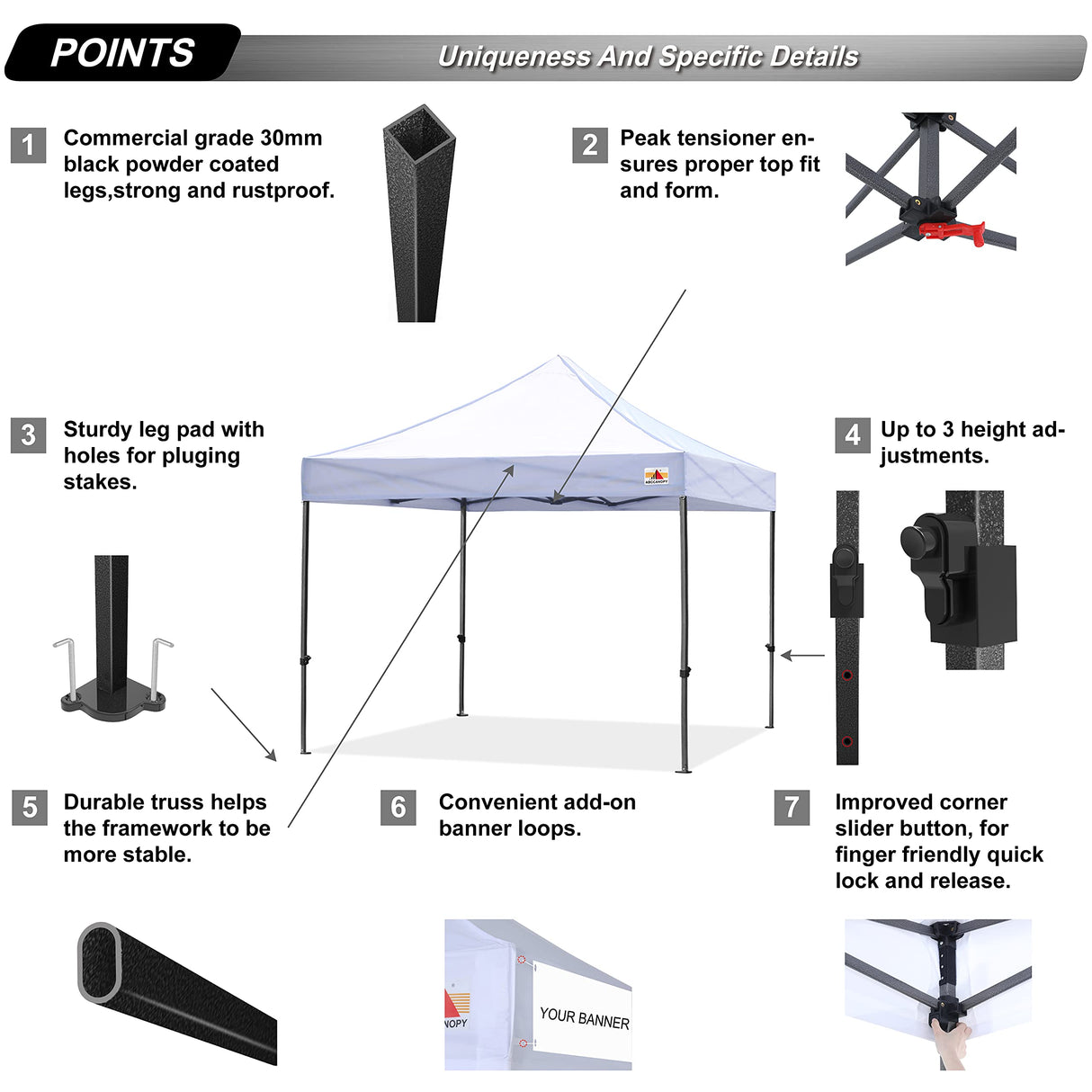 ABCCANOPY Patio Pop Up Canopy Tent 10x10 Commercial-Series (Black) ABCCANOPY