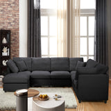 117" Modular Sectional Sofa,U-Shaped Chenille Sofa Couch with Movable Ottoman,Modern 7 Seat Cloud Sectional Couches for Living Room Office Home (Black, 117" U-7 Seater) Anwick
