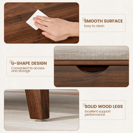 VOPEAK Lift Top Coffee Table with Storage, Large Square Coffee Table with Thickened Cushion, Family Gathering Center Table, Modern Wooden Coffee Tables for Living Room, Solid Wood Legs, Walnut VOPEAK