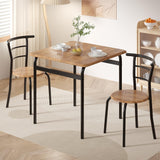 VECELO 3 Piece Dining Table & Chairs Set for 2, Metal and Wooden Square Kitchen Dinette Set for Small Space, Breakfast Nook, Saving Space, Brown VECELO