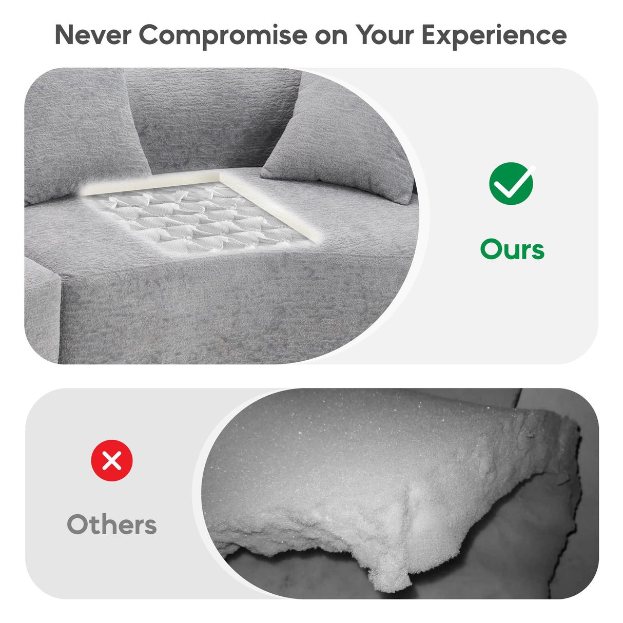 Yoglad 105.6‘’ 4-Seat Modern Curved Chenille Sofa, No Assembly Needed Minimalist Floor Loveseat Sofa, Comfy Upholstered Couch, Compression Sofa for Living Room Apartment Studio Office (Grey) Yoglad