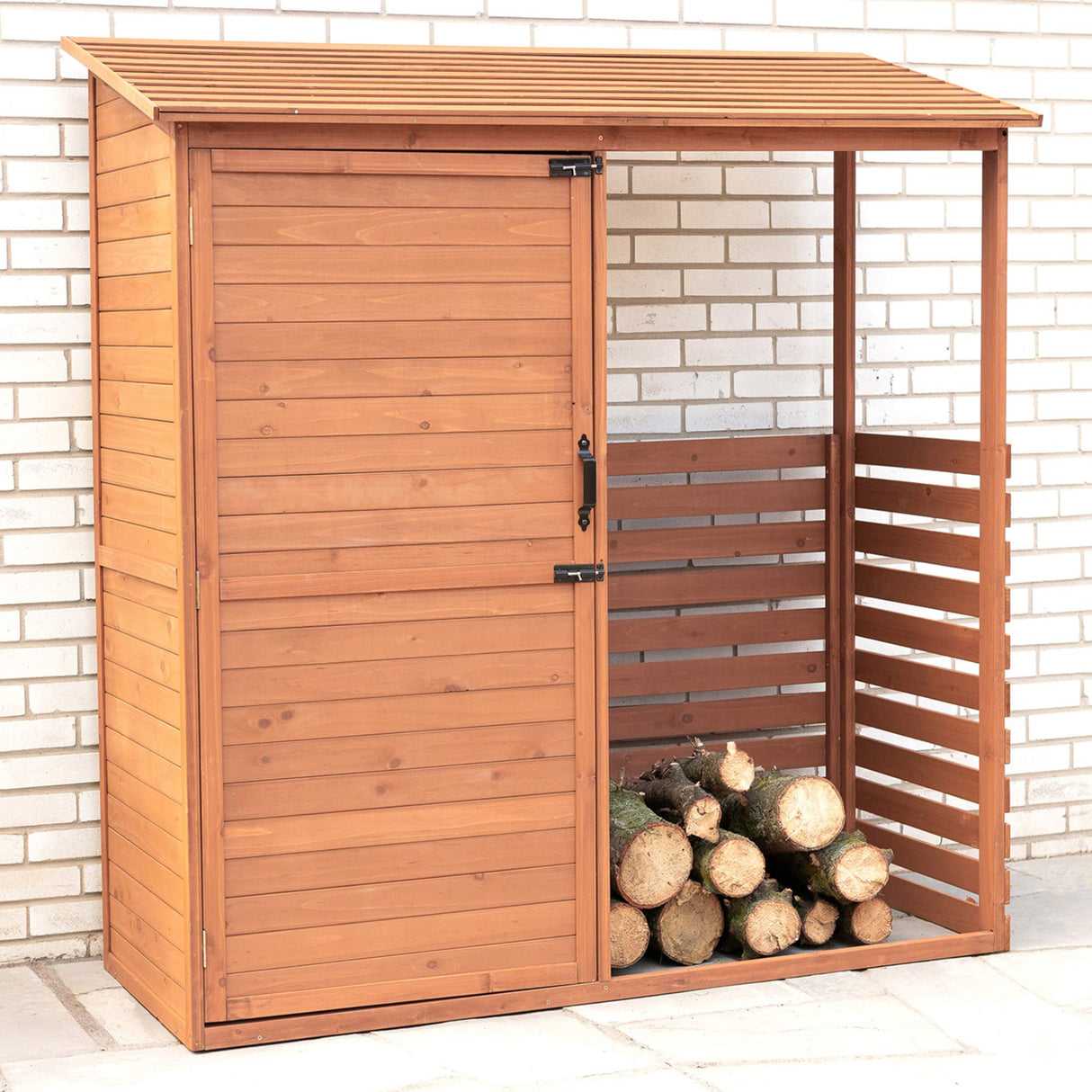 Leisure Season CFS7181 Combination Firewood and Storage Shed - Brown - Outdoor Garden Cedar Box with Shelves, Roof, Doors - Large Yard Lumber Lockers - Patio, Backyard, Deck, Organizer -Fast Assembly Leisure Season