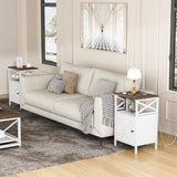 FFBCFDK End Table with Charging Station, Side Table with Power Outlet & USB Ports, Nightstand with 2 Tiers Storage Space and Storage Cabinet, Sofa Side Tables for Bedroom, Living Room,Office, White FFBCFDK