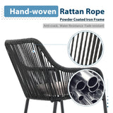 JOIVI Wicker Bar Stools Set of 2, Patio Outdoor Rattan Rope Bar Height Chairs with Cushions, Armrest and Footrest for Indoor, Garden, Poolside, Lawn, Backyard, Black JOIVI