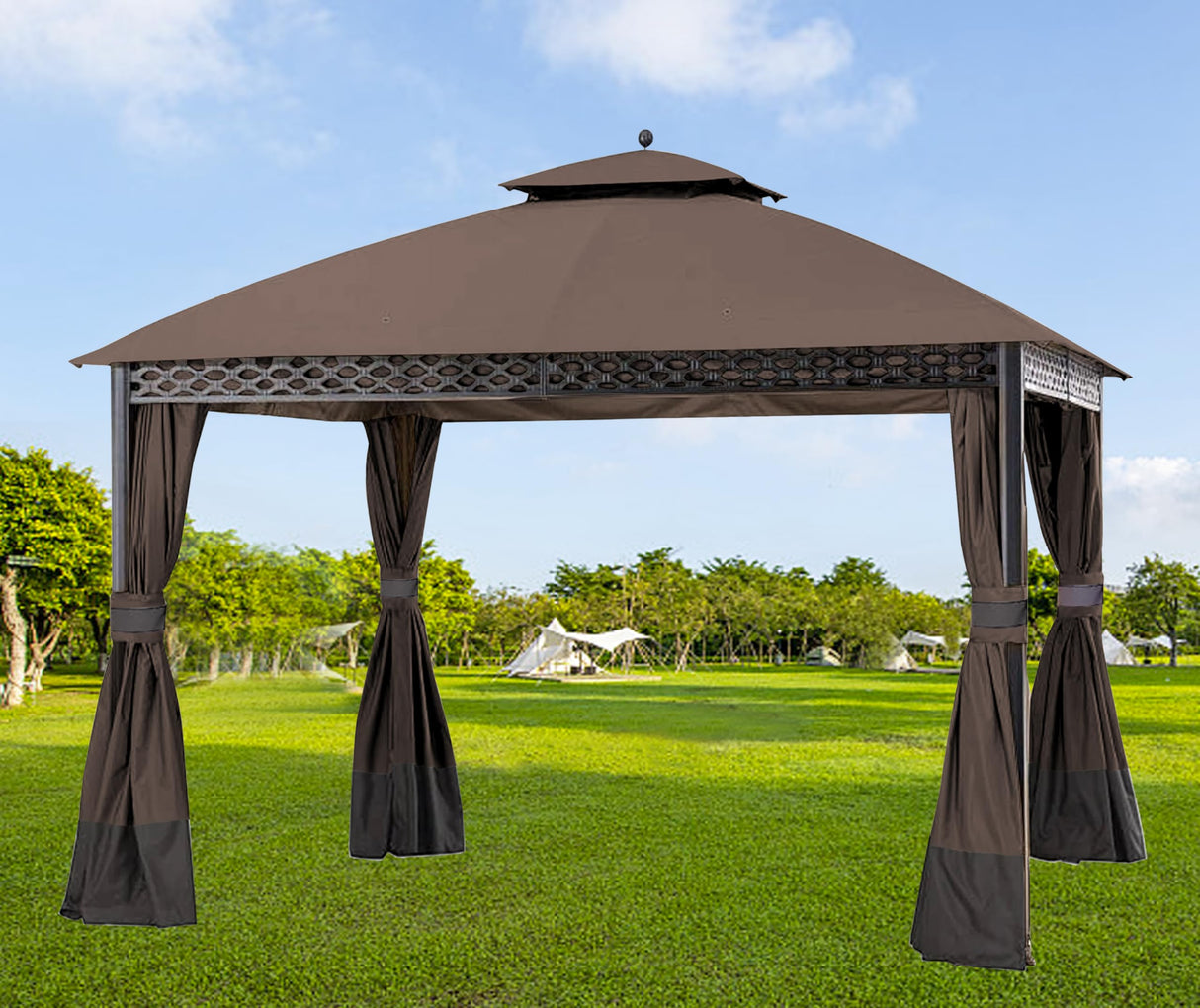JANCANOPY Replacement Gazeb Cover for 10X12Ft Oakmont Gazebo L-GZ1188PST-A,Pinehurst Gazebo L-GZ1188PST,Brown JANCANOPY