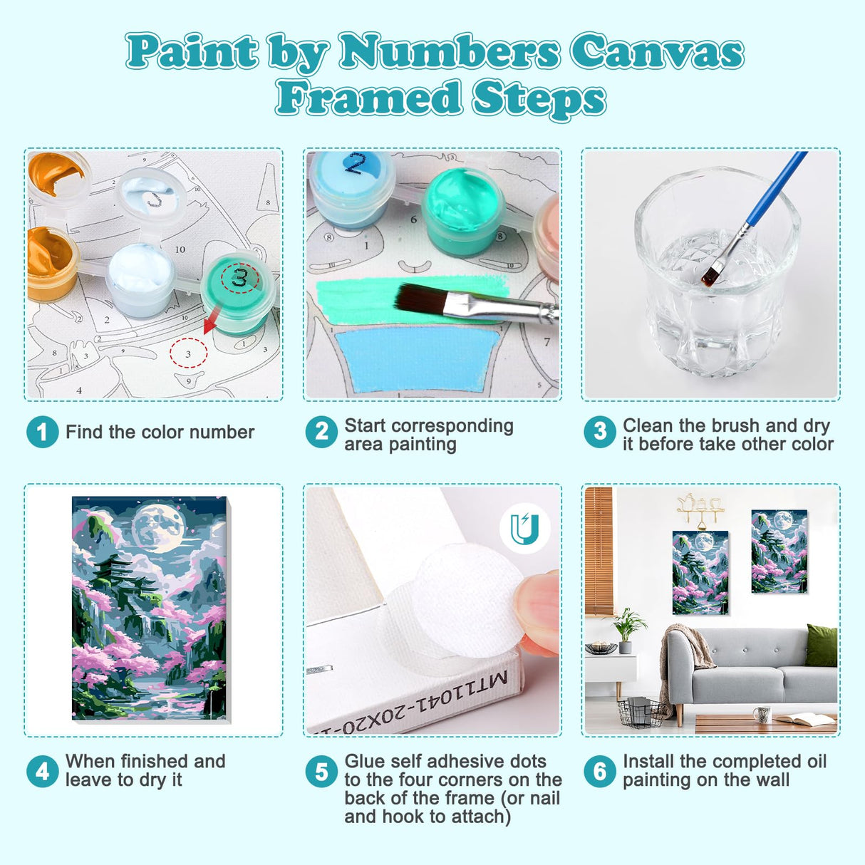 MOGTAA Landscape Paint by Number Kit for Adults Beginners Framed, Adult Paint by Number Kits On Canvas, Easy Adults' Paint-by-Number Kits, DIY Moon Flowers Oil Painting Kits for Home Decor, 8x12in MOGTAA