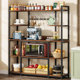 Tribesigns Large Bakers Rack, 55" Wide Kitchen Hutch Cabinet Microwave Stand with 11 Hooks, 5-Tier Baker’s Rack Kitchen Storage Shelf Rack with Hutch, Rustic Brown Tribesigns