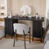 Black Gaming Desk with Drawers on Both Sides, 55 Inch Home Office Computer Study Writing Work PC Desk with 8 Storage Drawers Storage for Bedroom DLisiting