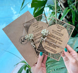 Pack of Personalized Wood Wedding Invitation - Laser Cut Wedding Invitations - White Flower Twined Wooden Invitations with Envelopes & Stickers - vitawed