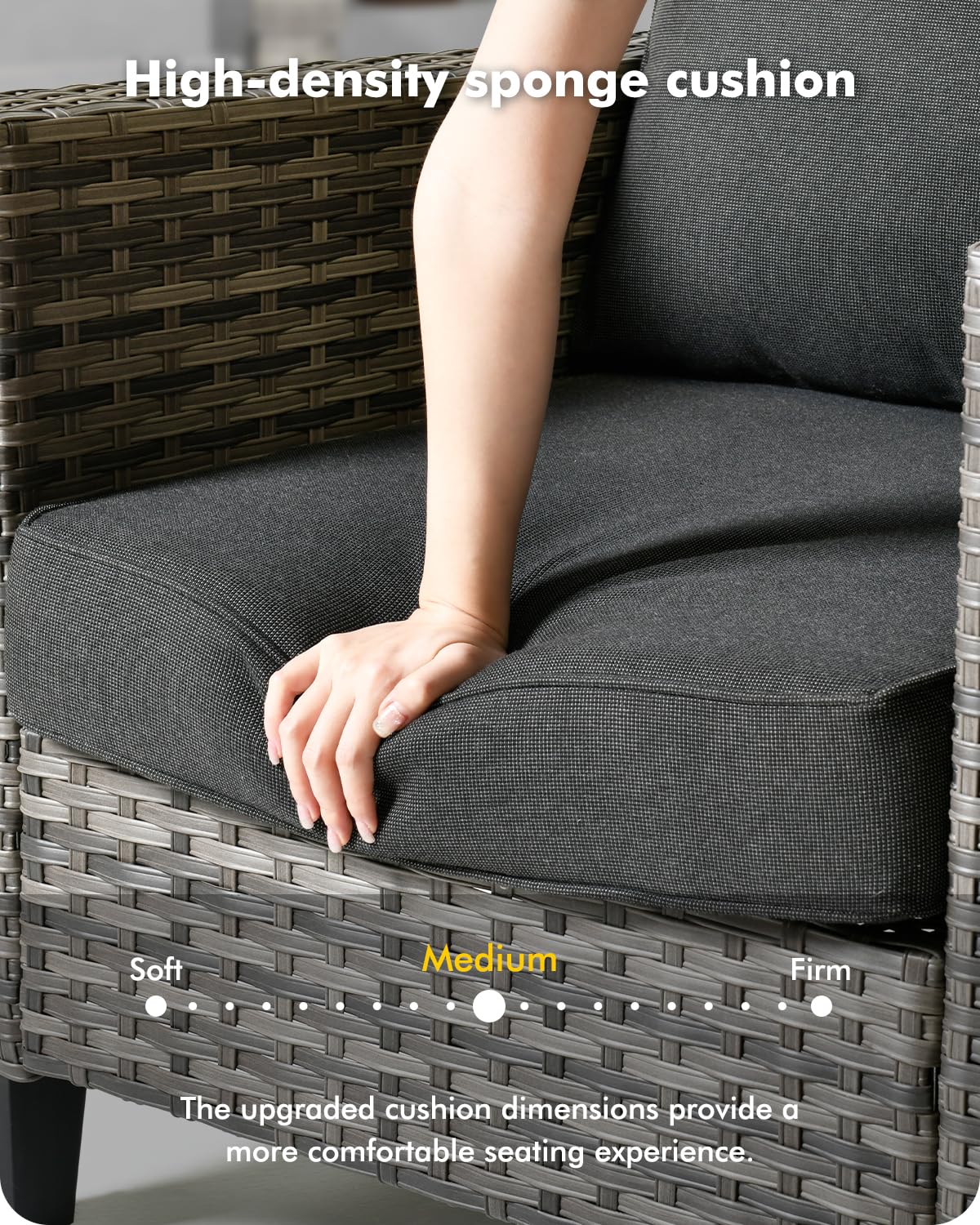 CAODOC 8-Piece Outdoor Wicker Patio Set with 9 Seats, Including 53" Fire Pit - Sectional Sofa and Conversation Set for Backyard or Lawn, Gray Rattan with Waterproof Black Cushions CAODOC