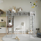 Merax Silver Full Loft Bed with Built-in Desk and Shelves for Efficient Space Utilisation Merax