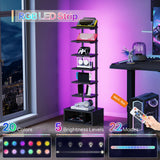 CHOEZON 8-Tier Bookshelf, LED Bookcase with Semi-Open Bottom, Small Space Standing Shelf with Lights, Corner Storage Stand, for Living Room, Home Office, Bedroom, Black TSJ08DBB CHOEZON