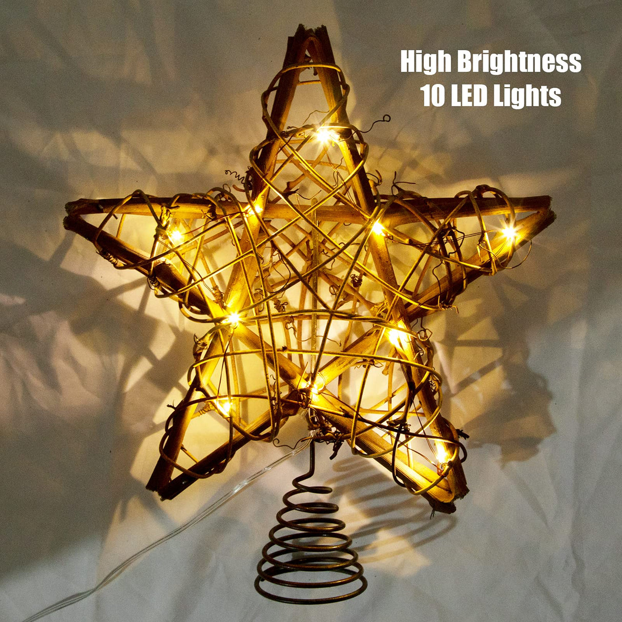 LAWOHO Christmas Tree Topper Rustic Christmas Ornaments Christmas Star Tree Topper with 3 Light Emitting Modes Farmhouse Christmas Decor Christmas Decorations for Festive Home Indoor Tree Topper LAWOHO