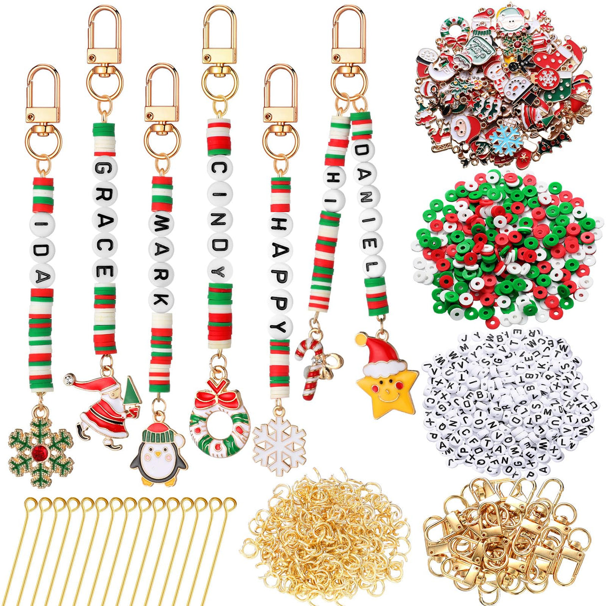 Tondiamo 2823 Pcs Christmas Bead Keychain DIY Craft Making Kit Christmas Key Ring Charms Letters Beads String for Xmas Gift Jewelry Key Ring Backpack Accessories Tondiamo