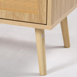 Oubayajia Rattan Sideboard Buffet Cabinet, 57.87" Rattan Accent Cabinet Storage Cabinet Console Table with 3 Drawers & 2 Doors and Adjustable Shelves for Kitchen, Dining Room, Living Room (Oak) Oubayajia