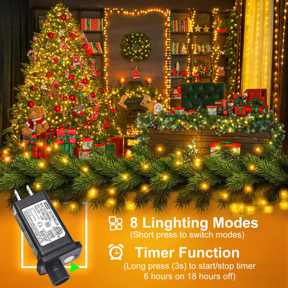 2 Pack Christmas Lights Outdoor, Total 200FT 600LED Christmas Tree Lights with 8 Modes Waterproof, Green Wire String Lights for Outside Patio Yard Tree Wedding Holiday Decorations, Warm White