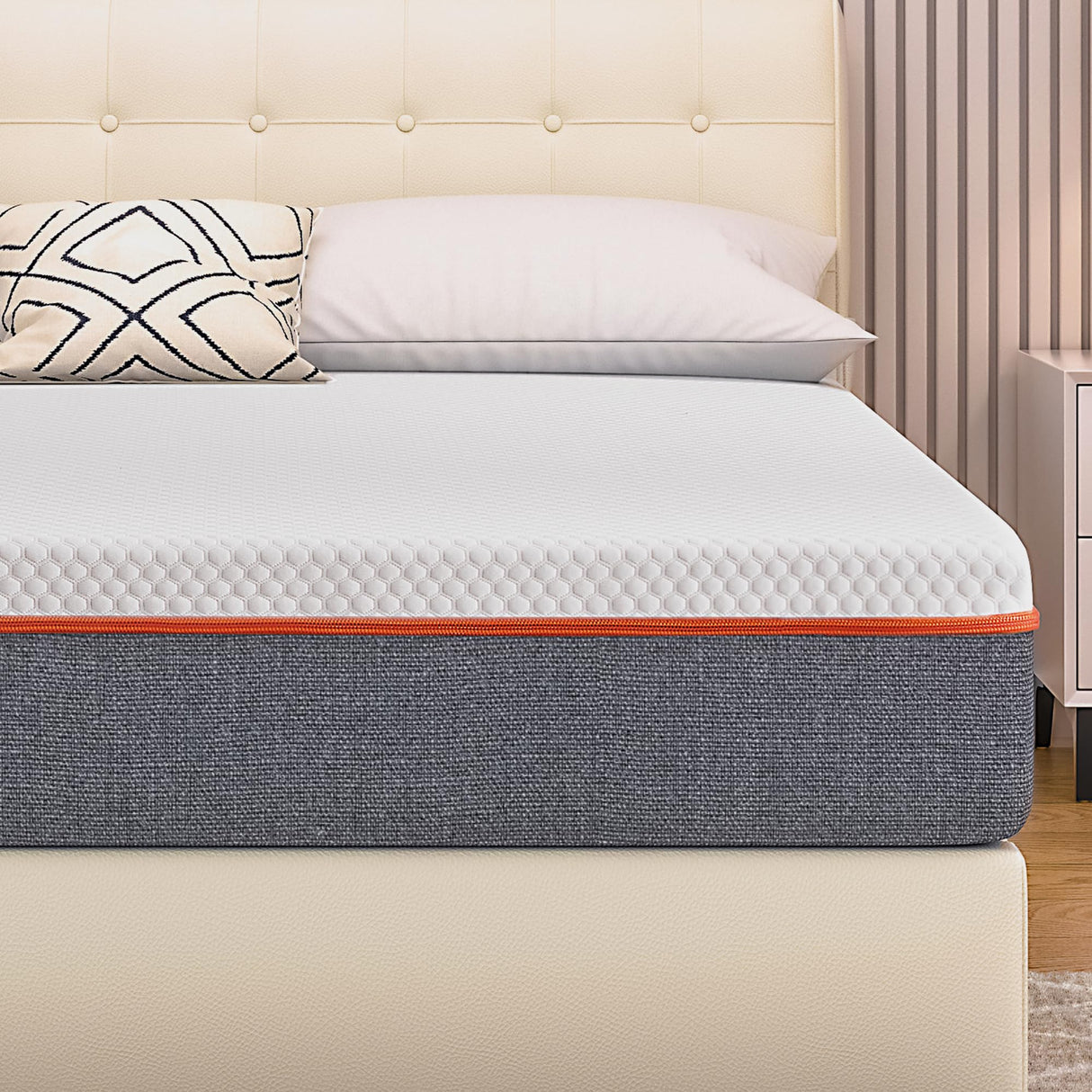 VECELO Charcoal Infused Memory Foam Queen Mattress 8 Inch, Medium Firm Queen Size Bed Mattress with Washable Cover for Queen Bed Frame, Pressure Relieve, Fresh Cooling Comfort VECELO