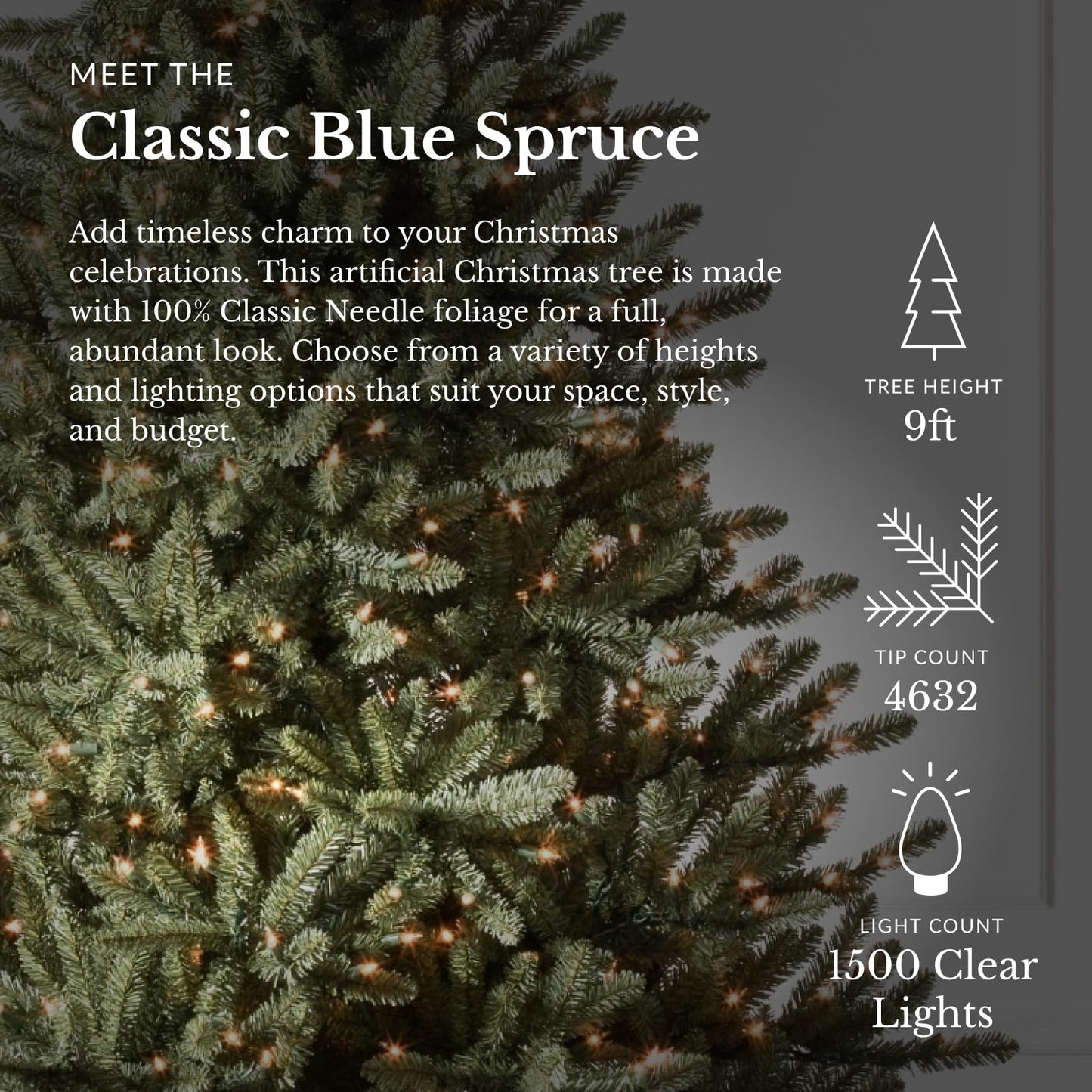 Balsam Hill | 9ft Prelit Incandescent String Lights Classic Blue Spruce Artificial Christmas Tree | PVC Needle Foliage | Easy Storage with Storage Bag | Indoor Holiday Display