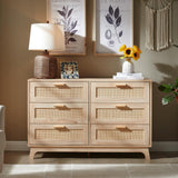 Okvnbjk 6 Drawer Dresser for Bedroom, Rattan Dressers & chests of Drawers with Wood Handles, Boho Chest of Drawers for Bedroom, Living Room and Entryway, Oak Okvnbjk