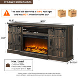 OKD Fireplace TV Stand for 75 80 Inch TV, Farmhouse Entertainment Center with Sliding Barn Doors, Rustic Media Console Table with Storage Cabinets for Living Room, Dark Rustic Oak OKD