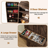 GRUSIGN 72" Tall Storage Cabinet, Kitchen Pantry Cabinet with Adjustable Shelves & Sturdy Steel Frame, Farmhouse Pantry Storage with 4 Barn Doors for Kitchen, Dining Room, and Living Room, Dark Grey GRUSIGN